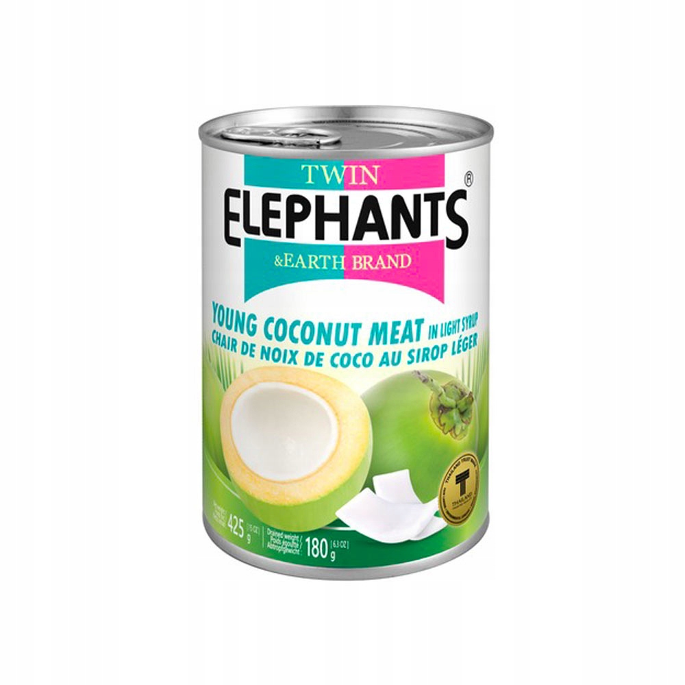 TWIN ELEEPHANTS Nuoren kookospähkinän lihaa kevyessä siirapissa 425 g.