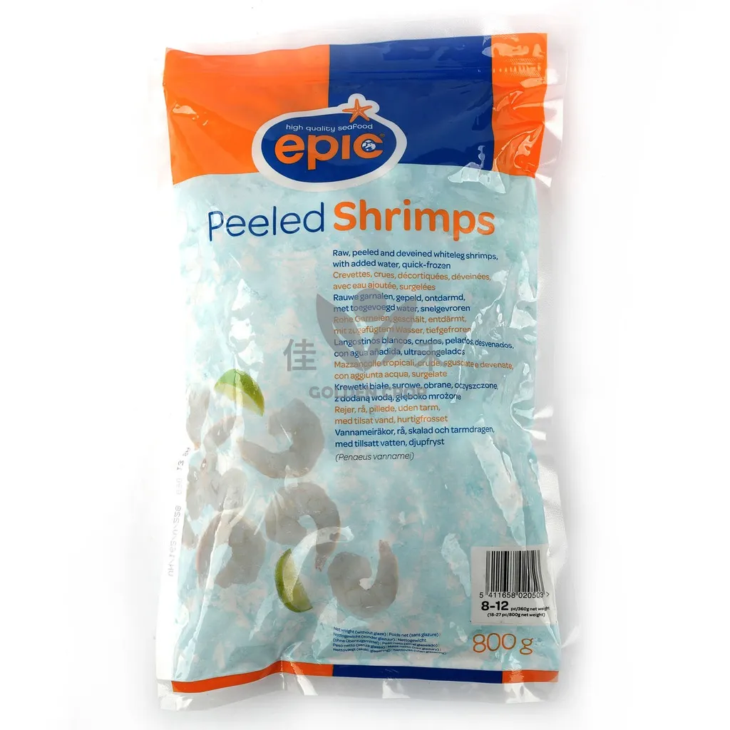 EPIC Vannamei Raw Shrimp Peeled P&D 8/12 800g.